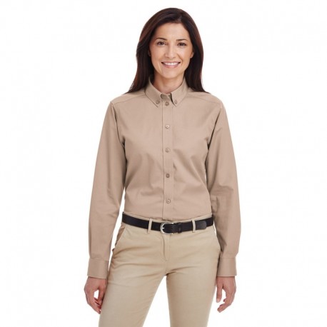 Harriton M581W Ladies Foundation 100% Cotton Long-Sleeve Twill Shirt with Teflon