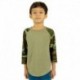 Shaka Wear SHRAGCY Youth 6 oz., 3/4-Sleeve Camo Raglan T-Shirt