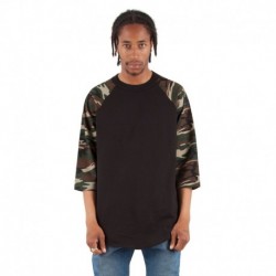 Shaka Wear SHRAGCM Adult 8.9 oz., 3/4-Sleeve Camo Raglan T-Shirt