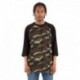 Shaka Wear SHRAGCM Adult 8.9 oz., 3/4-Sleeve Camo Raglan T-Shirt