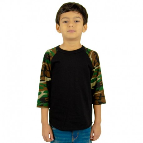 Shaka Wear SHRAGCY Youth 6 oz., 3/4-Sleeve Camo Raglan T-Shirt