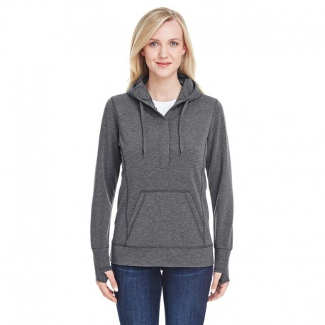 J America JA8431 Ladies Omega Stretch Snap-Placket Hooded Sweatshirt